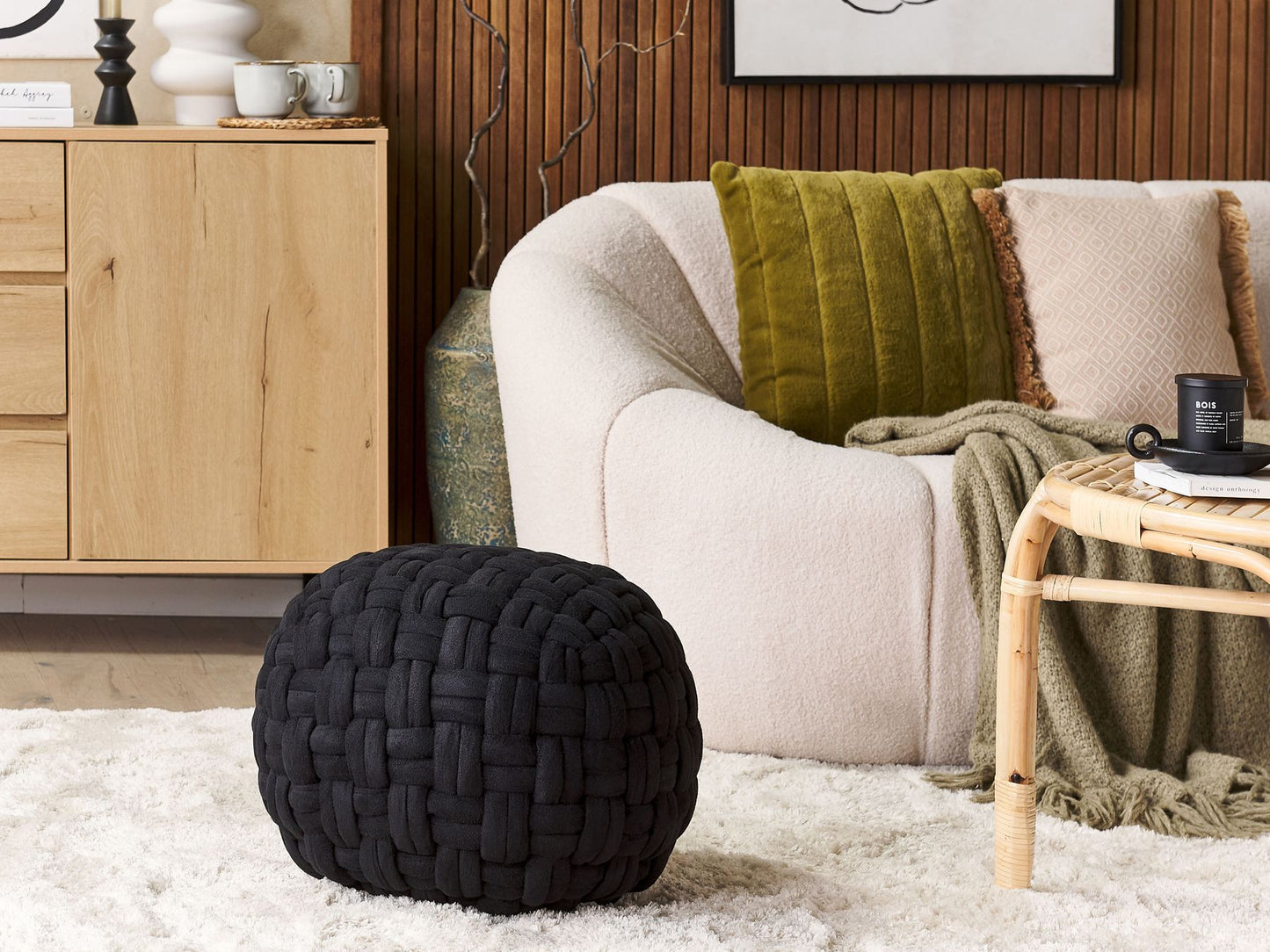 Pouffe HOPA Velvet Black 45 cm 45 cm 35 cm